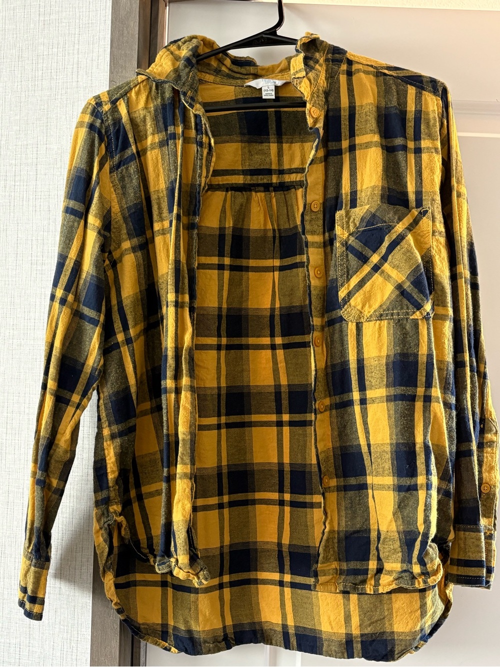 Kids Yellow & Navy Plaid Hooded Shirt
